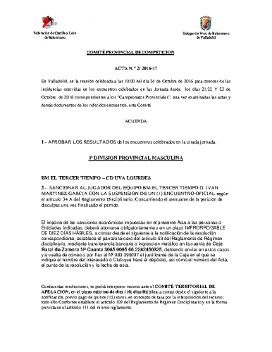 ACTA Nº2 COMITE DE COMPETICION PROVINCIAL DE VALLADOLID