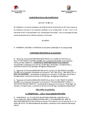 ACTA Nº3 COMITE DE COMPETICION PROVINCIAL DE VALLADOLID