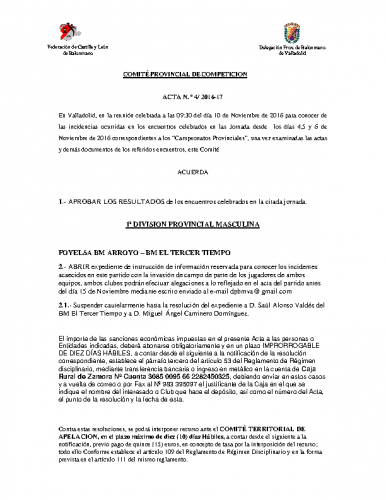 ACTA Nº4 COMITE DE COMPETICION PROVINCIAL DE VALLADOLID