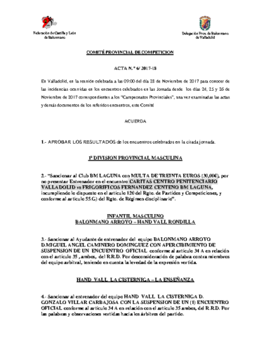 ACTA Nº6 COMITE DE COMPETICION PROVINCIAL DE VALLADOLID