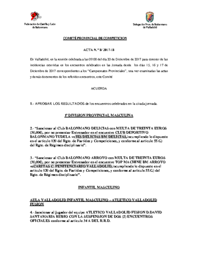 ACTA Nº8 COMITE DE COMPETICION PROVINCIAL DE VALLADOLID