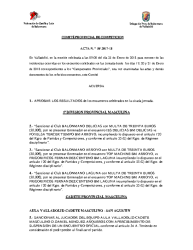 ACTA Nº10 COMITE DE COMPETICION PROVINCIAL DE VALLADOLID