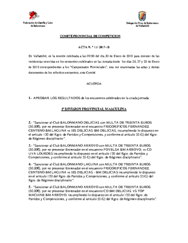 ACTA Nº11 COMITE DE COMPETICION PROVINCIAL DE VALLADOLID