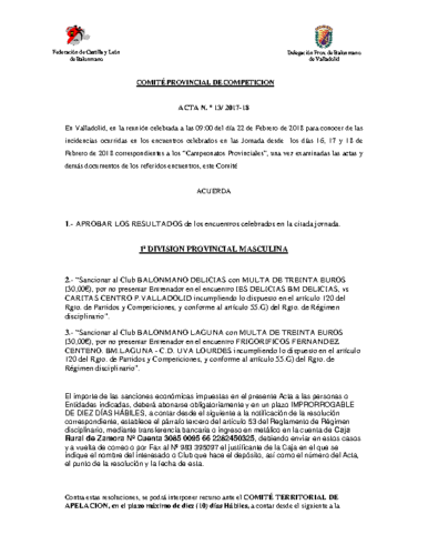 ACTA Nº13 COMITE DE COMPETICION PROVINCIAL DE VALLADOLID