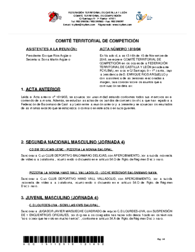 ACTA Nº 4 COMITÉ TERRITORIAL DE COMPETICIÓN