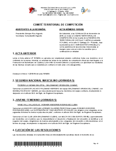 ACTA Nº 5 COMITÉ TERRITORIAL DE COMPETICIÓN