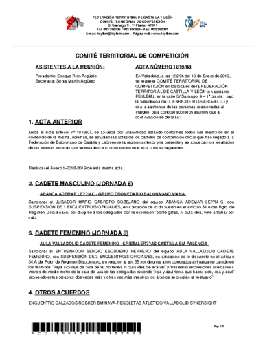 ACTA Nº 8 COMITÉ TERRITORIAL DE COMPETICIÓN