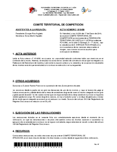 ACTA Nº 9 COMITÉ TERRITORIAL DE COMPETICIÓN