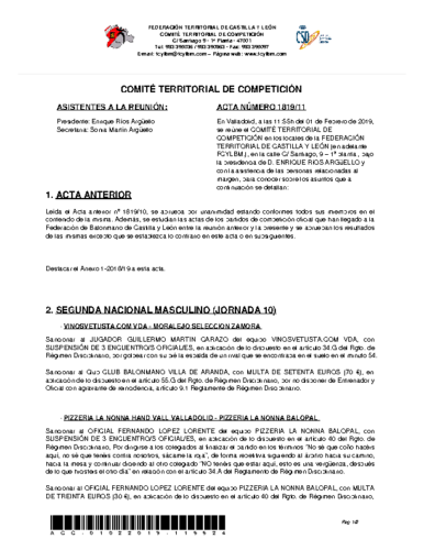 ACTA Nº 11 COMITÉ TERRITORIAL DE COMPETICIÓN