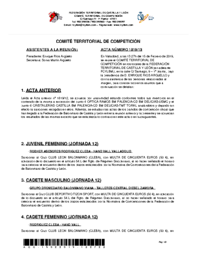 ACTA Nº 13 COMITÉ TERRITORIAL DE COMPETICIÓN