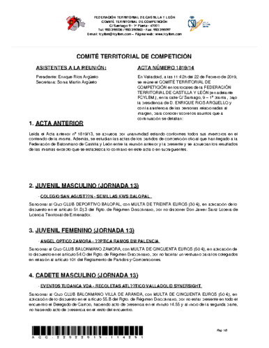 ACTA Nº 14 COMITÉ TERRITORIAL DE COMPETICIÓN