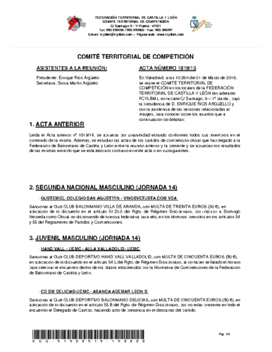 ACTA Nº 15 COMITÉ TERRITORIAL DE COMPETICIÓN