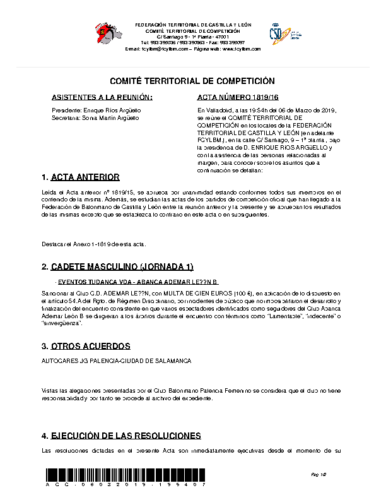ACTA Nº 16 COMITÉ TERRITORIAL DE COMPETICIÓN