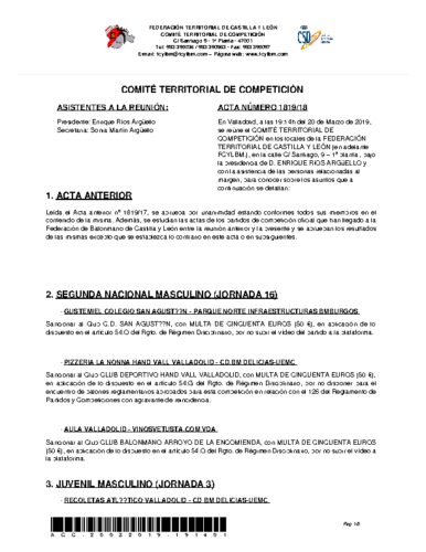 ACTA Nº 18 COMITÉ TERRITORIAL DE COMPETICIÓN