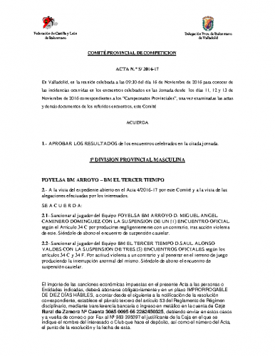 ACTA Nº5 COMITE DE COMPETICION PROVINCIAL DE VALLADOLID
