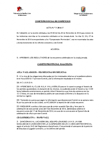 ACTA Nº7 COMITE DE COMPETICION PROVINCIAL DE VALLADOLID