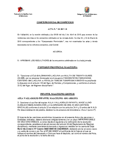 ACTA Nº18 COMITE DE COMPETICION PROVINCIAL DE VALLADOLID