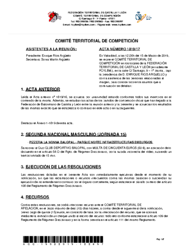 ACTA Nº 17 COMITÉ TERRITORIAL DE COMPETICIÓN